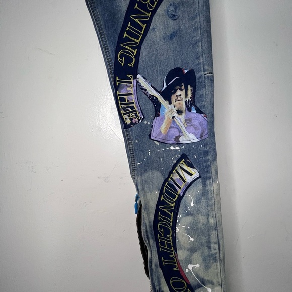 DAMN PIGEON NEW YORK Graphic Blue Jeans - Picture 7 of 9